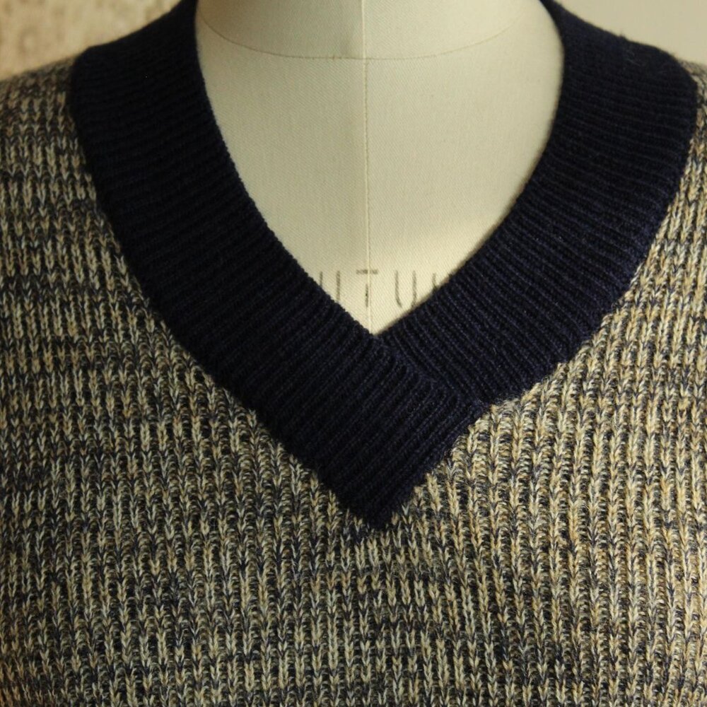 Vintage 1970s Dress, Jon Michael Wool Sweater Dress, Horizontal Striped V Neck - Picture 5 of 13